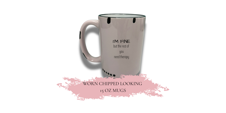 15 oz ceramic mugs - worn chipped look