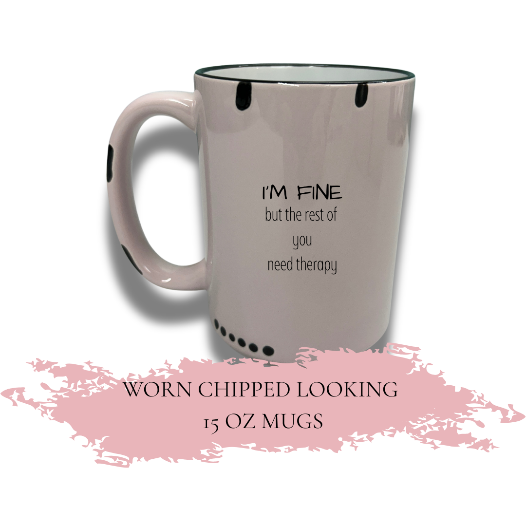 15 oz ceramic mugs - worn chipped look