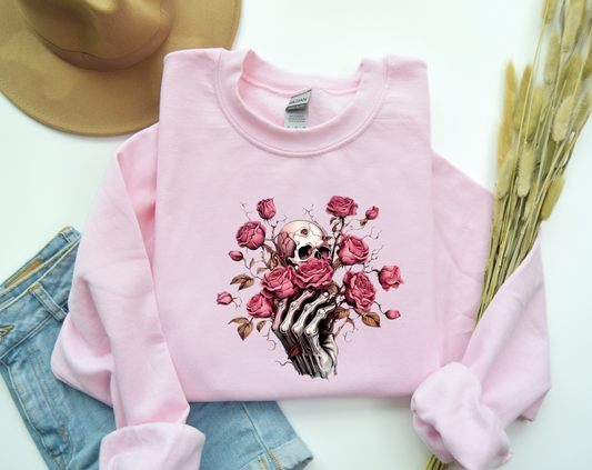 Skeleton & pink roses